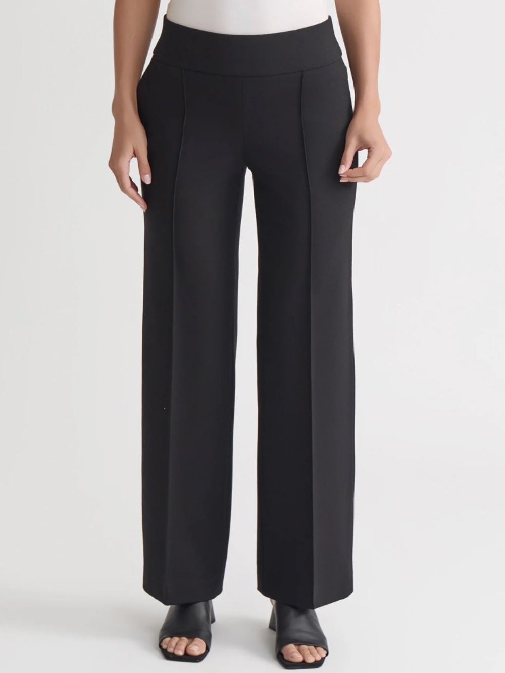 Jones New York Black Wide-Leg Pull-On Pants with Pintuck
